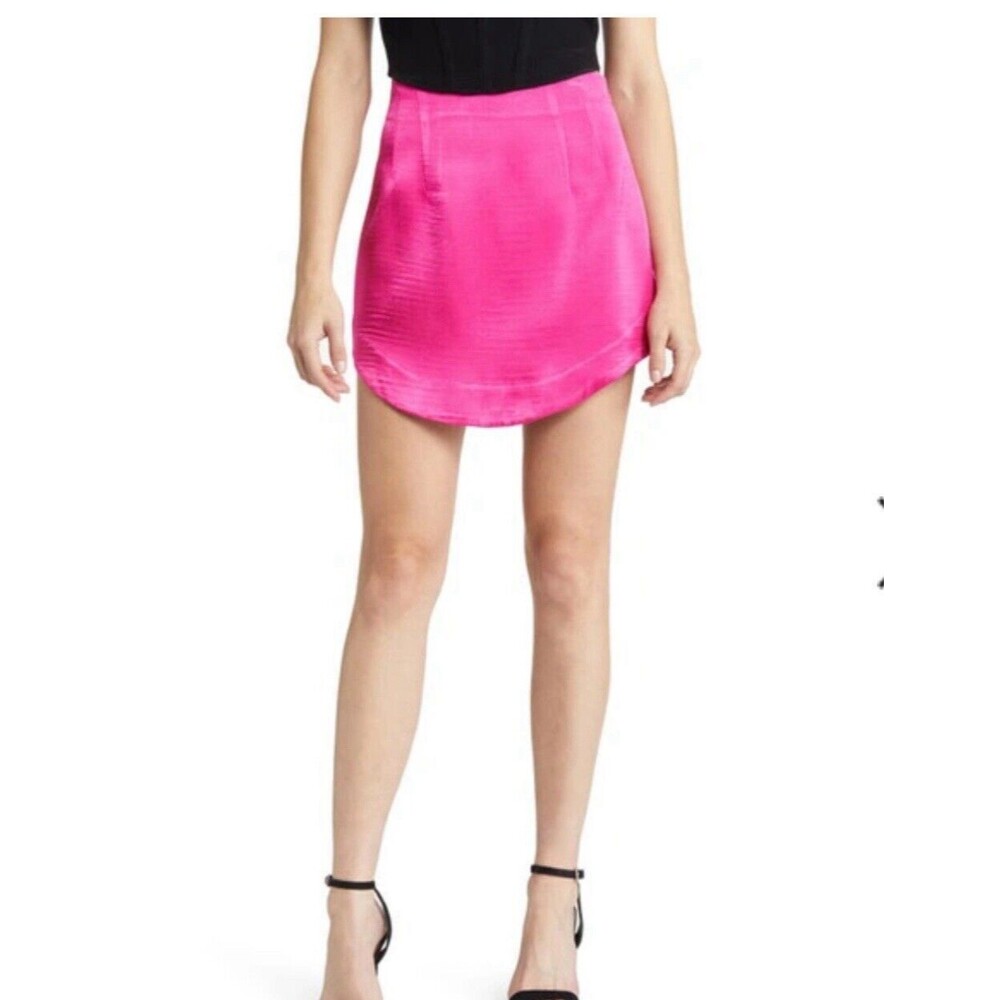 Lulus Satin Mini Skirt Women's Large Fuchsia Thick Lined Bold Y2K Bubblegum